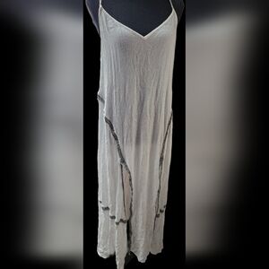 Open Back White Maxi Dress with Black Trim